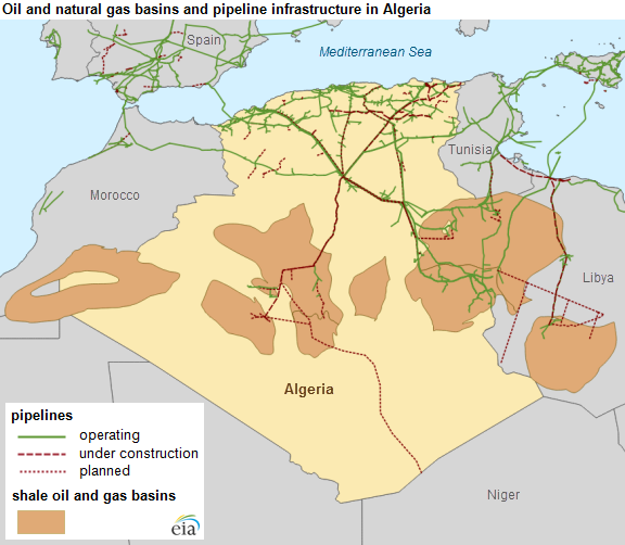 map of Algeria oil and gas basin with shale resources, as explained in the article text