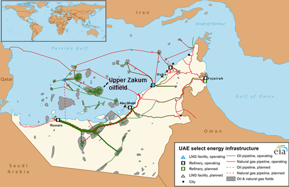 map of selected UAE energy infrastructure, as explained in the article text