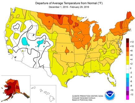 map of departure of average temperature from normal, as explained in the article text