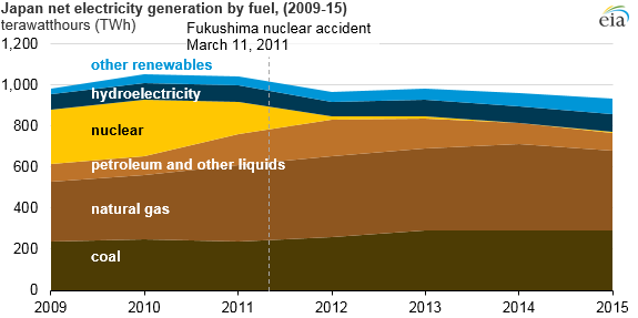 graph of Japan's net electricity generation by fuel, as explained in the article text