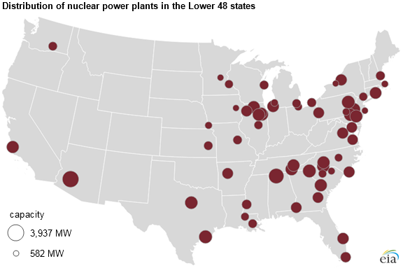 map of distribution of nuclear power plants, as described in the article text