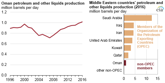 graph of Oman petroleum and other liquids production, as explained in the article text