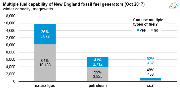 graph of multiple fuel capability of New England fossil fuel generators, as explained in the article text