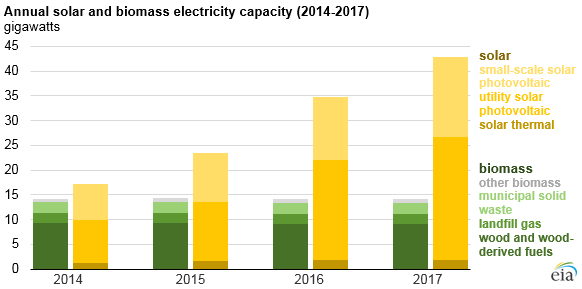 annual solar and biomass electricity capacity, as explained in the article text