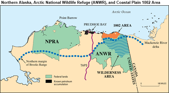 Map of northern Alaska and ANWR, as explained in the article text