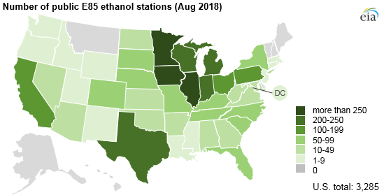number of public e85 ethanol stations