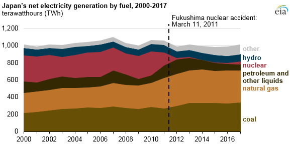 Japan's net electricity generation by fuel