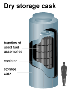 A dry storage cask for storing spent nuclear reactor fuel