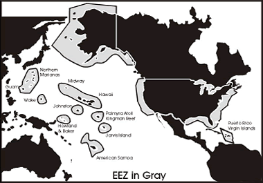 Map showing Exclusive Economic Zone around the United States and Territories
