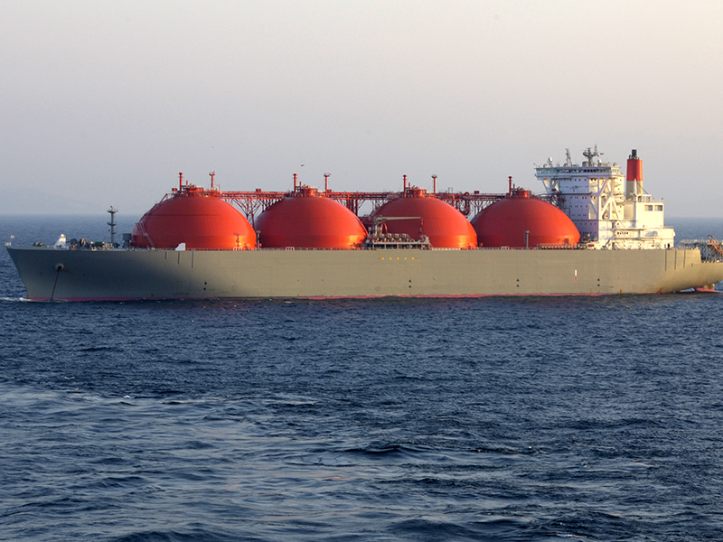 A photograph of an ocean-going ship transporting liquefied natural gas (LNG)