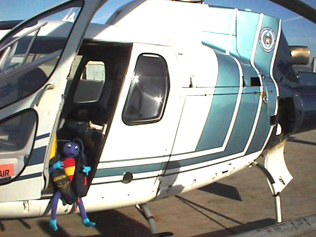 Picture of Energy Ant boarding a helicopter.