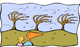 Image of people and trees on a windy day.