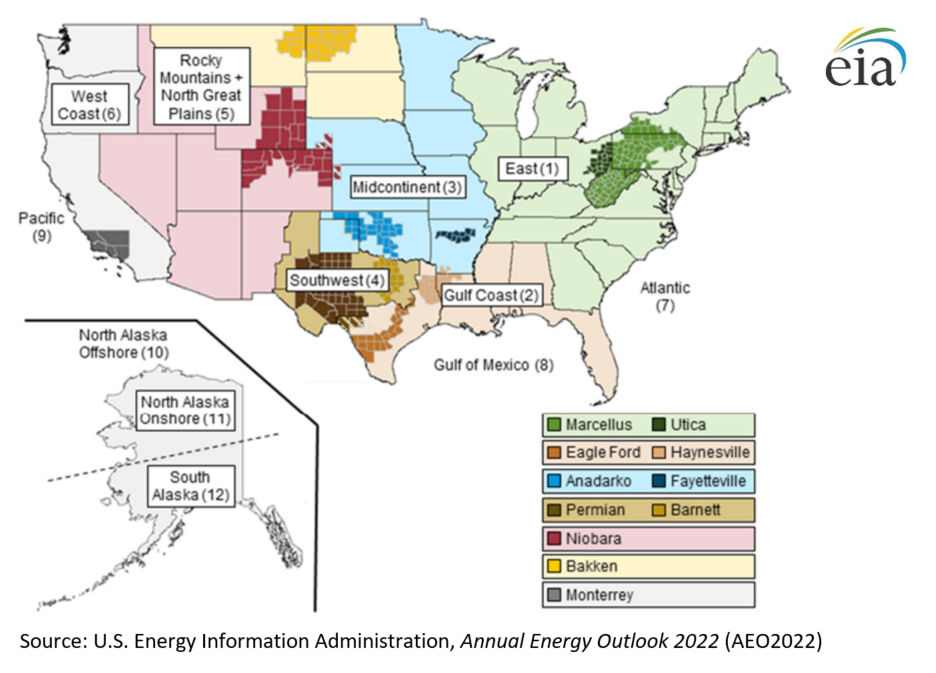 Map of NEMS Oil and Natural Gas Supply Regions and Corresponding Tight Oil and Shale Gas Regions