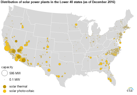 map of Distribution of solar power plants, as described in the article text