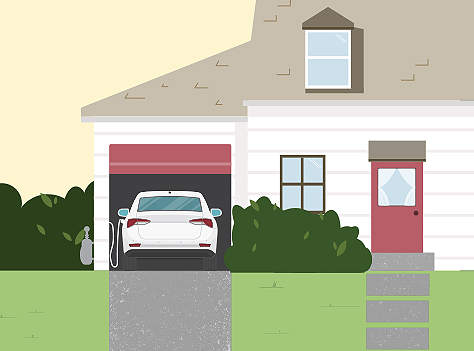 Vector image of car in a garage