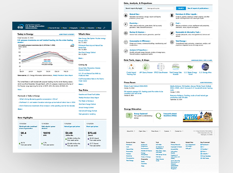 Screenshot of updated EIA website