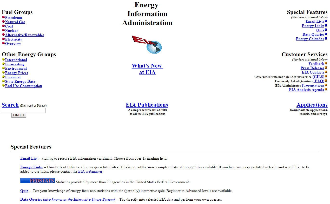 EIA homepage as it appeared in January, 1997