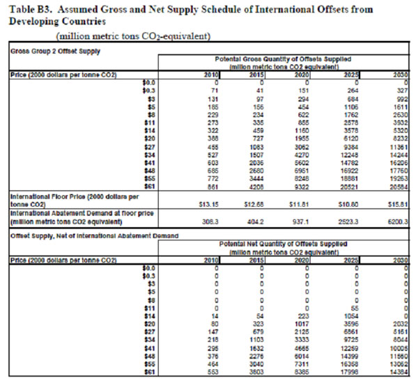 Table B3. Assumed Gross and Net Supply Schedule of International Offsets from Developing Countries (million metric tons carbon dioxide equivalent).  Need help, contact the National Energy Information Center at 202-586-8800.