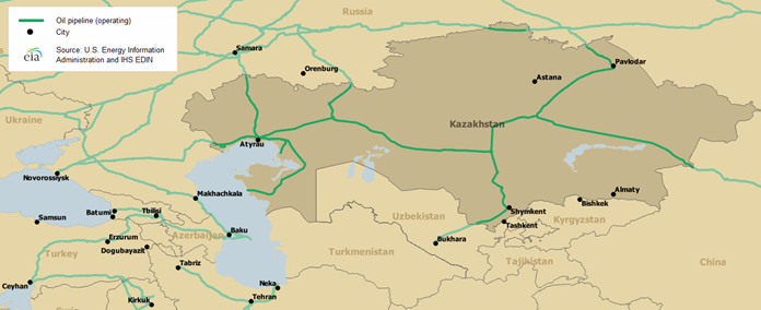 Map of major Caspian oil and natural gas export routes