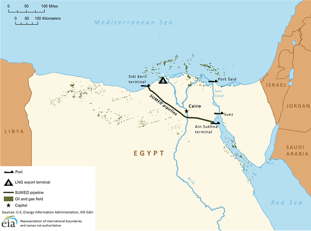 Map of Suez Canal/SUMED pipeline