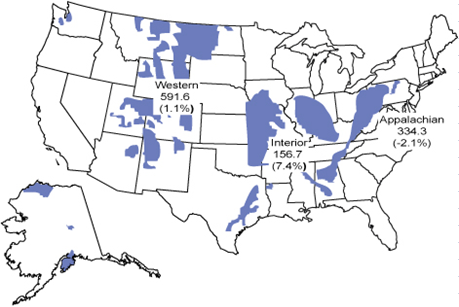 Figure 1. Coal Production by Coal-Producing Region, 2010