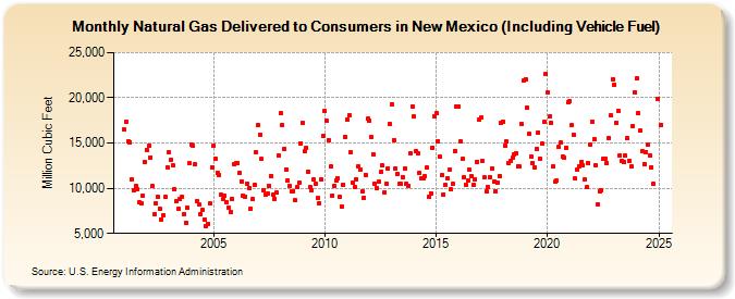 Natural Gas Delivered to Consumers in New Mexico (Including Vehicle Fuel)  (Million Cubic Feet)