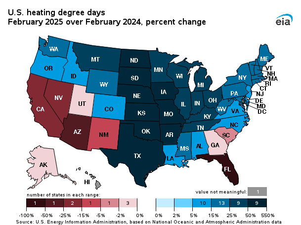 map showing U.S. electric industry percent change in average revenue