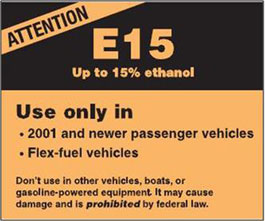 An image of a label used for for gasoline pumps that dispense E85.