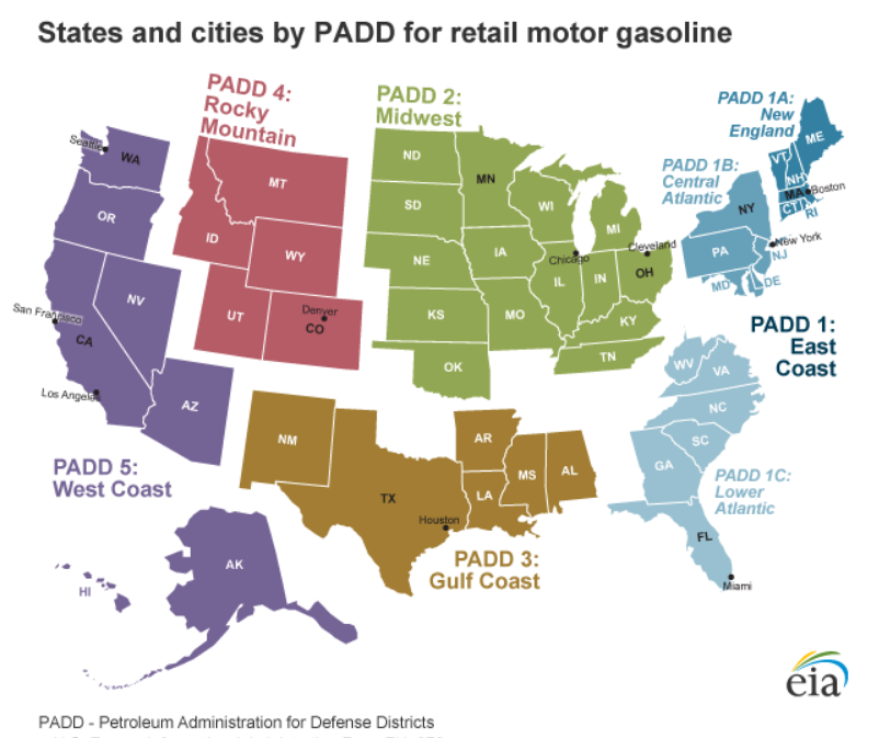Regional Gasoline Price Differences U S Energy Information
