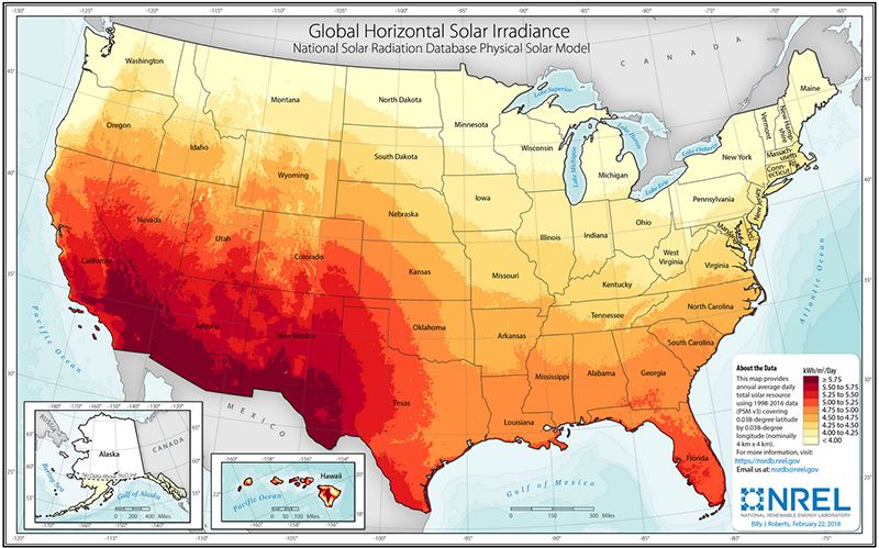 solar map of the United States