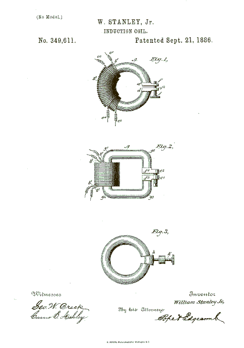 From the original Induction-Coil Patent by Stanley & an active link to the patent.