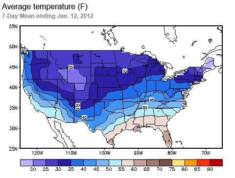 Mean Temperature (F) 7-Day Mean ending Jan. 12, 2012