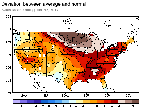 Mean Temperature Anomaly (F) 7-Day Mean ending Jan. 12, 2012