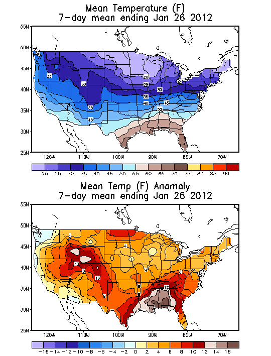 Mean Temperature (F) 7-Day Mean ending Jan 26, 2012