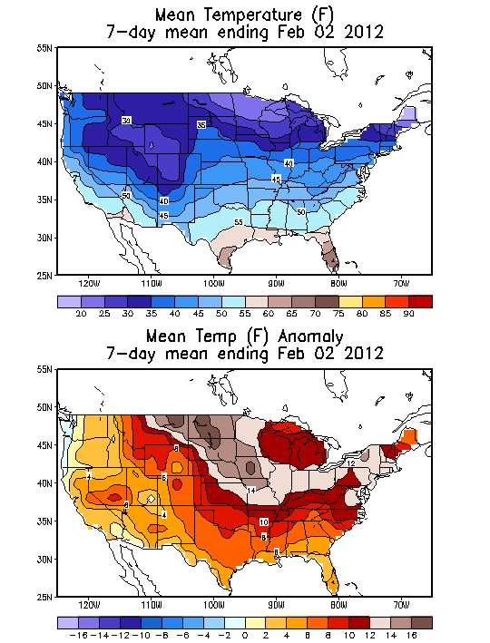 Mean Temperature (F) 7-Day Mean ending Feb 02, 2012