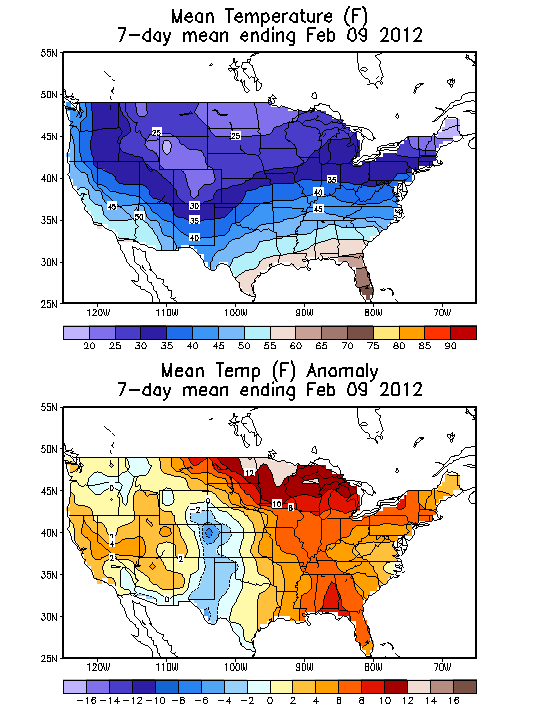 Mean Temperature (F) 7-Day Mean ending Feb 09, 2012