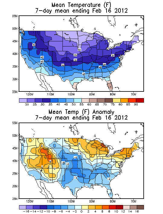 Mean Temperature (F) 7-Day Mean ending Feb 16, 2012