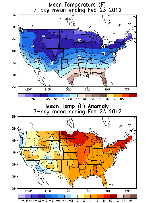 Mean Temperature (F) 7-Day Mean ending Feb 23, 2012