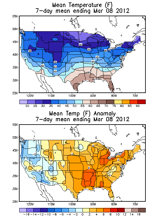 Mean Temperature (F) 7-Day Mean ending Mar 08, 2012