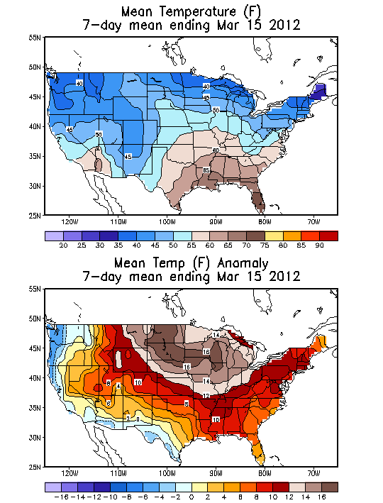 Mean Temperature (F) 7-Day Mean ending Mar 15, 2012