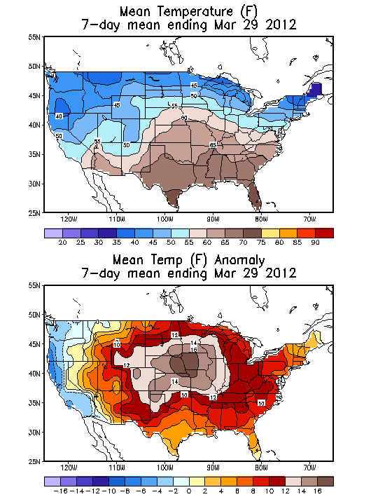 Mean Temperature (F) 7-Day Mean ending Mar 29, 2012