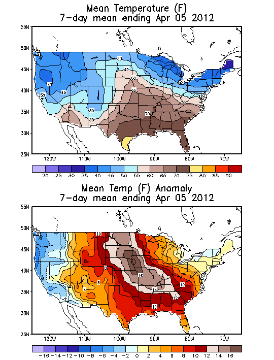 Mean Temperature (F) 7-Day Mean ending Apr 05, 2012