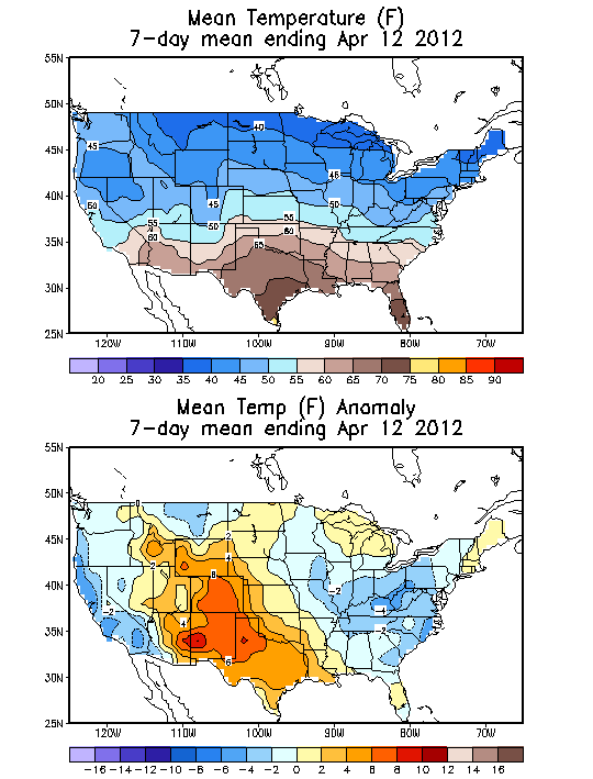Mean Temperature (F) 7-Day Mean ending Apr 12, 2012