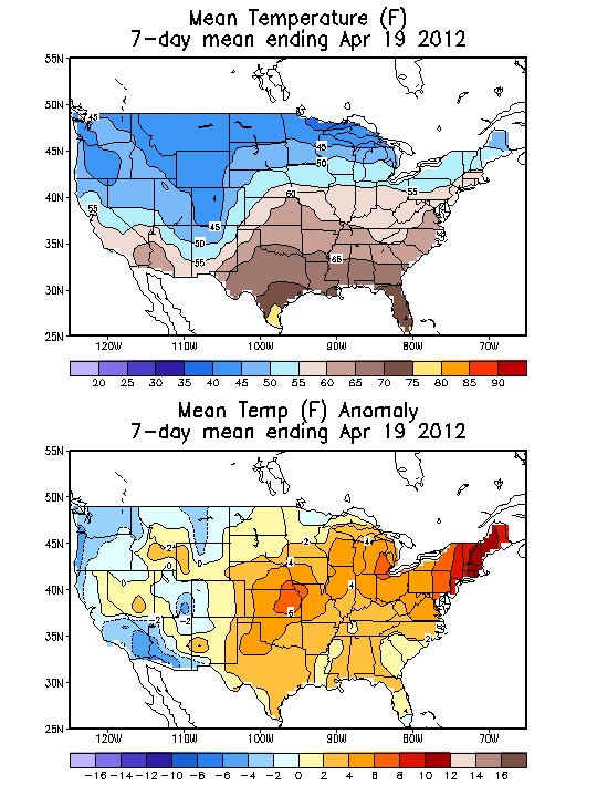 Mean Temperature (F) 7-Day Mean ending Apr 19, 2012