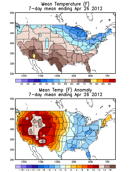 Mean Temperature (F) 7-Day Mean ending Apr 26, 2012