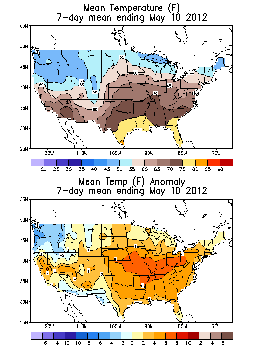 Mean Temperature (F) 7-Day Mean ending May 10, 2012