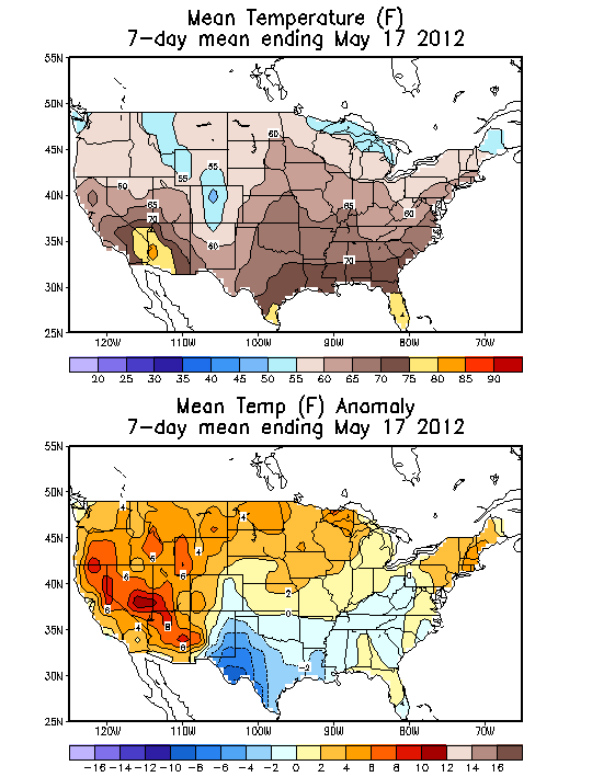 Mean Temperature (F) 7-Day Mean ending May 17, 2012