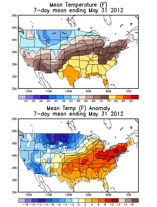 Mean Temperature (F) 7-Day Mean ending May 31, 2012