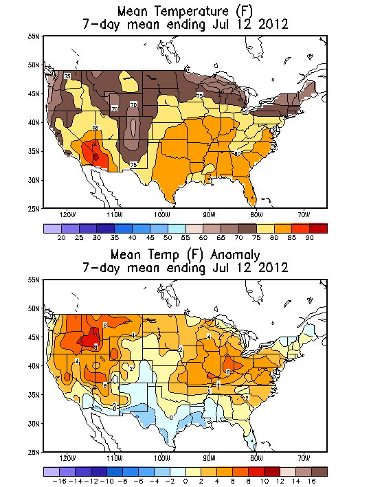 Mean Temperature (F) 7-Day Mean ending Jul 12, 2012