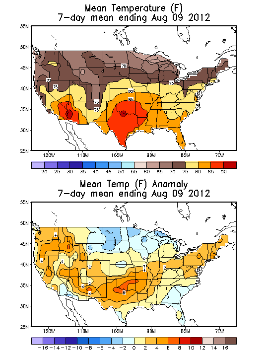 Mean Temperature (F) 7-Day Mean ending Aug 09, 2012